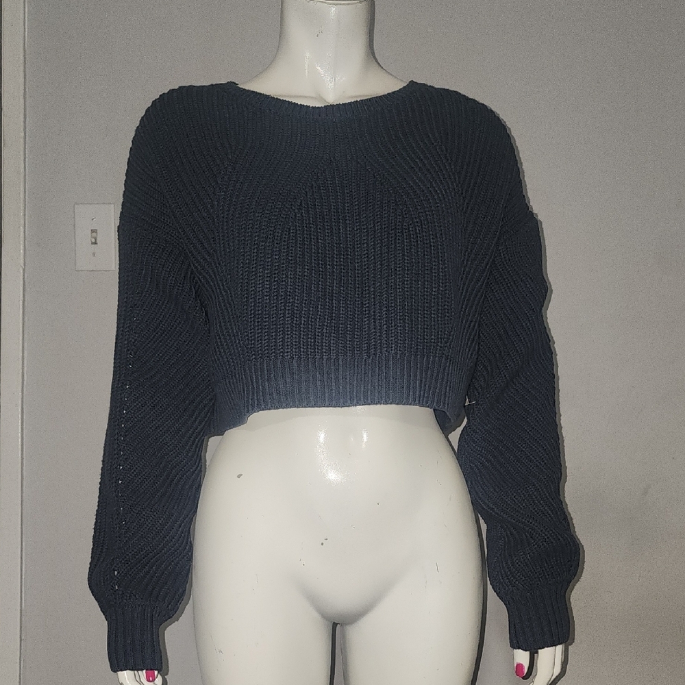 Anthropologie Blue Motif Crew Neck Sweater Chunky Knit‎